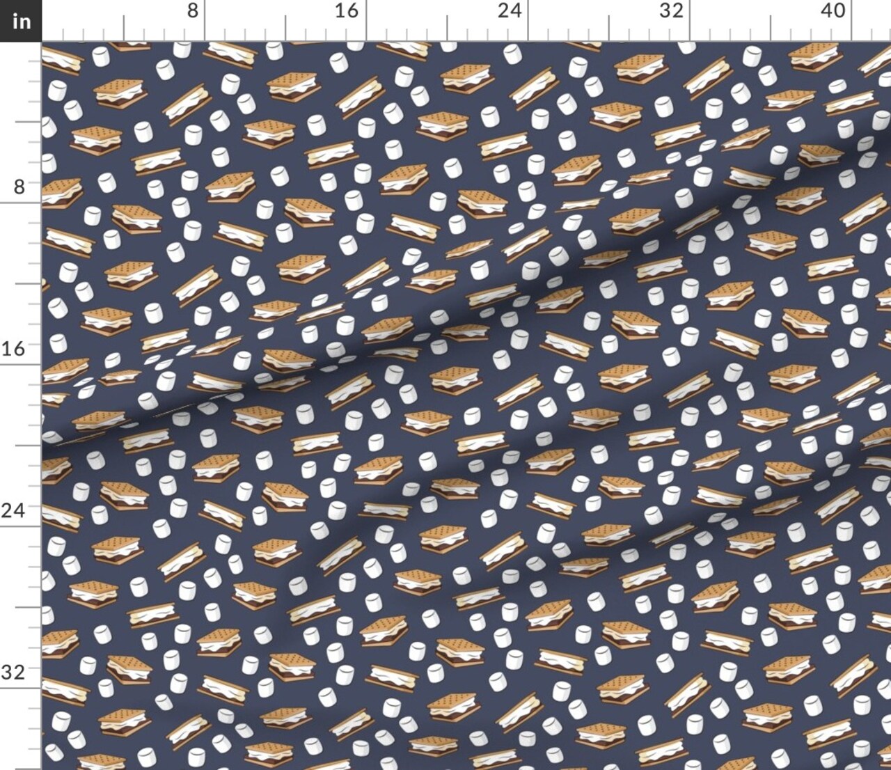 Marshmallows Adventure Blue Food Camping Custom Printed Fabric by Spoonflower Various Fabrics by the Yard or Fat Quarter